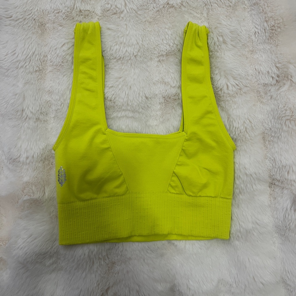 Neon Yellow Free People Bra + Biker Shorts Set